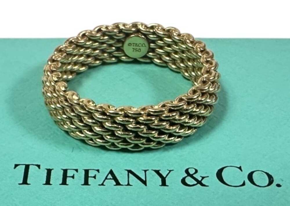 Tiffany 18k Somerset Mesh Ring Yellow Gold 5mm Wide Size 6 with Tiffany Box